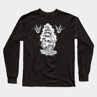 sailing ship and swallows Long Sleeve T-Shirt